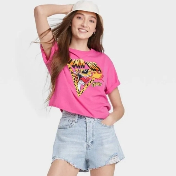 Women's Graphic T-shirt Size Plus 2XL Flaming Hot Cheetos Pink Short Sleeve - Picture 1 of 7
